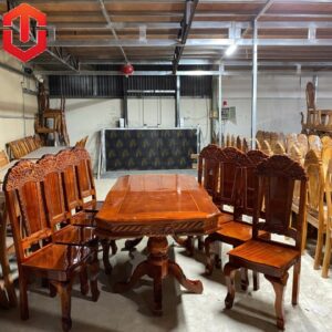BÀN ĂN BÁNH TÂY LUY VÁT - 8 GHẾ MÀU ĐỎ GỖ TRÀM