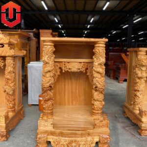 ÔNG ĐỊA GỖ GÕ CỘT 14 RỒNG PHUN LỬA 70CM - BIỂU TƯỞNG PHONG THỦY VÀ TÂM LINH