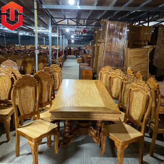 BÀN ĂN CĂM XE 8 GHẾ MẶT VUÔNG TRỤ SƯ TỬ - BÓNG MỜ - Ảnh 3