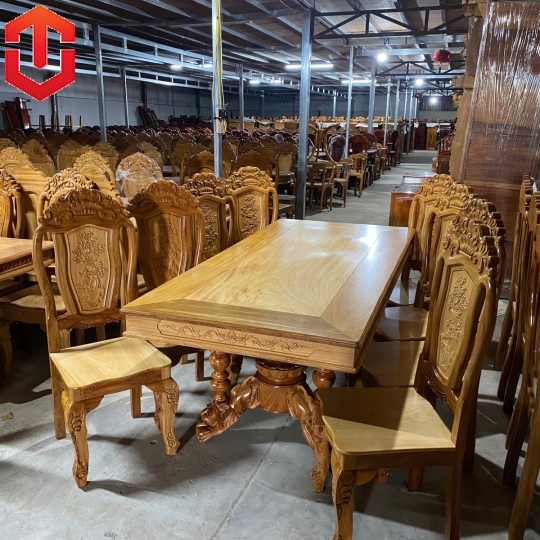 BÀN ĂN CĂM XE 8 GHẾ MẶT VUÔNG TRỤ SƯ TỬ - BÓNG MỜ - Ảnh 8