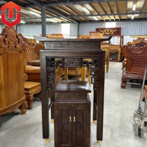 BÀN CÚNG SỒI 89CM CHẠM SEN MÀU ÓC CHÓ