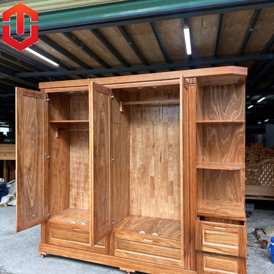 TỦ ÁO HƯƠNG XÁM 4 CÁNH + KỆ VẾ PHẢI - Ảnh 2
