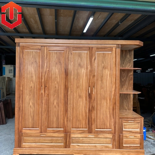 TỦ ÁO HƯƠNG XÁM 4 CÁNH + KỆ VẾ PHẢI